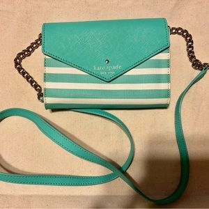Kate Spade turquoise & white striped envelope bag